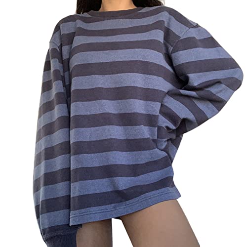 トップス STRIPED WOOL OVERSIZED LONG SLEEVE TEE M Y2k Striped Tee Shirts Women Long Sleeve Color Block Slim